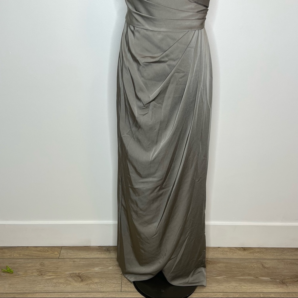 La Femme dress 25206 Pewter surplice off the shoulder column Gown 12 - Picture 5 of 9
